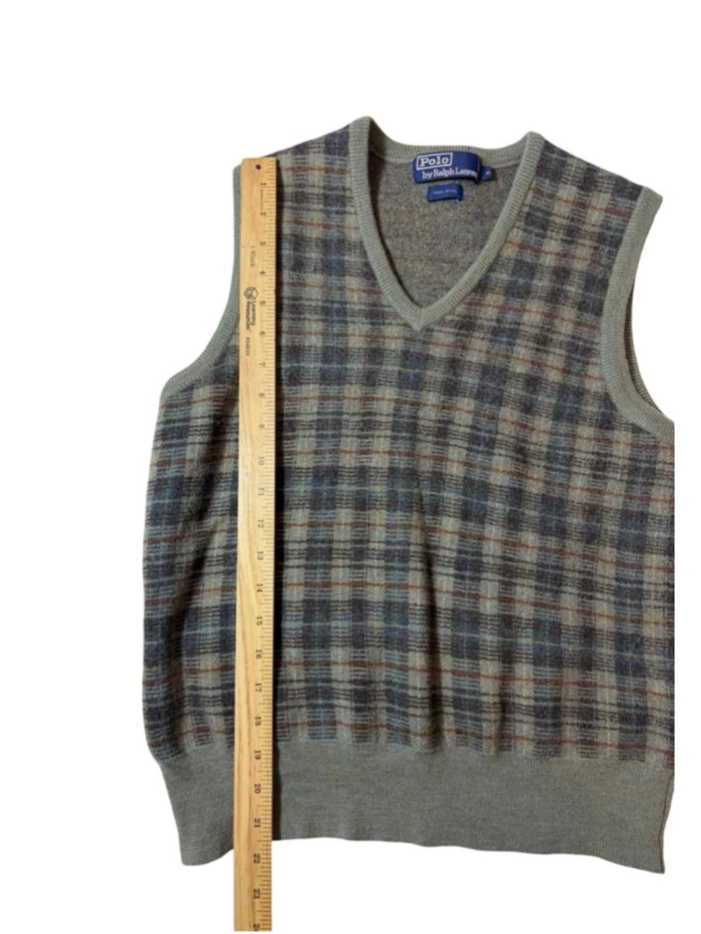 Polo Ralph Lauren Vintage 100% Wool Plaid Sweater Vest Medium Academia read - Picture 5 of 5
